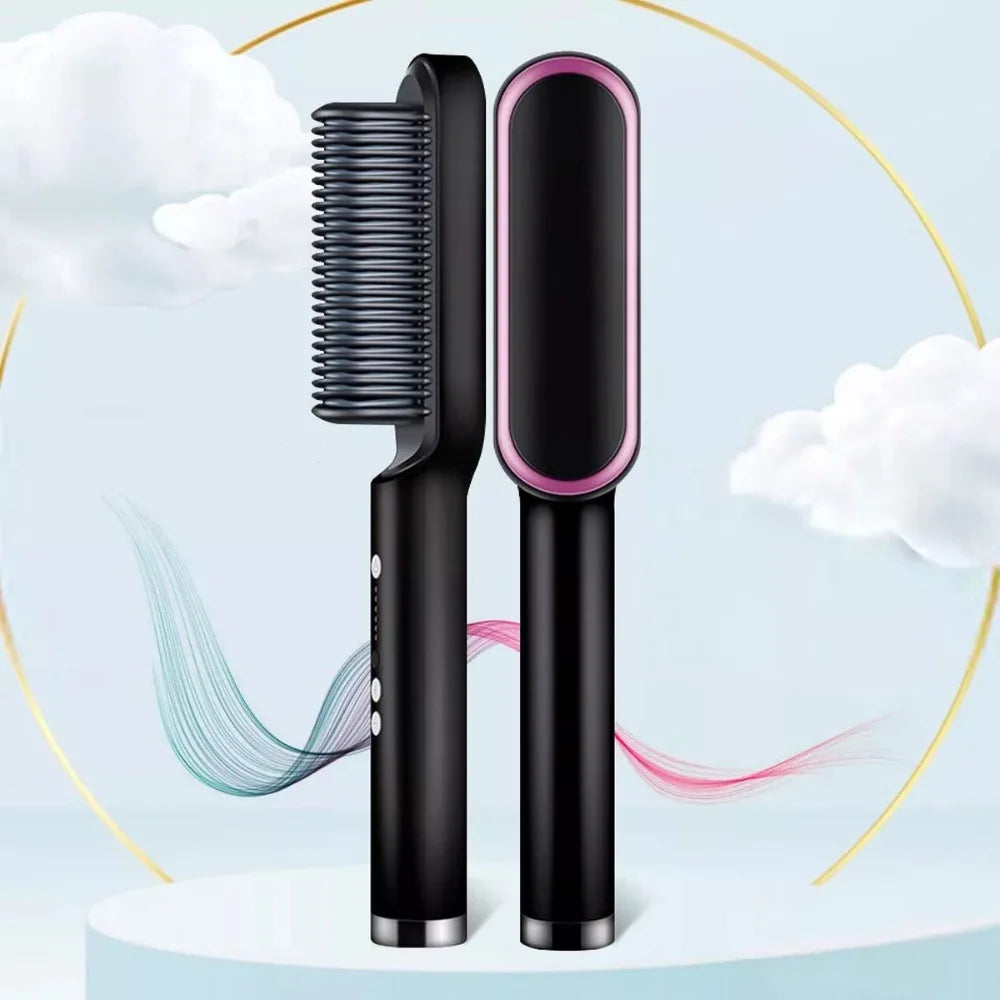 Escova Alisadora Elétrica 3 em 1 Bivolt 120/220V com Pente de Aquecimento