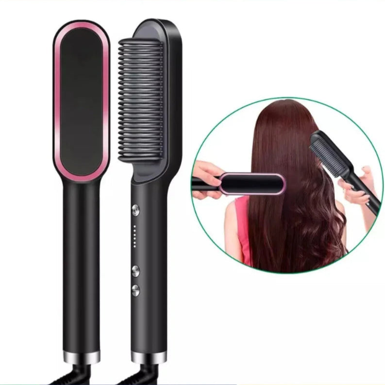 Escova Alisadora Elétrica 3 em 1 Bivolt 120/220V com Pente de Aquecimento