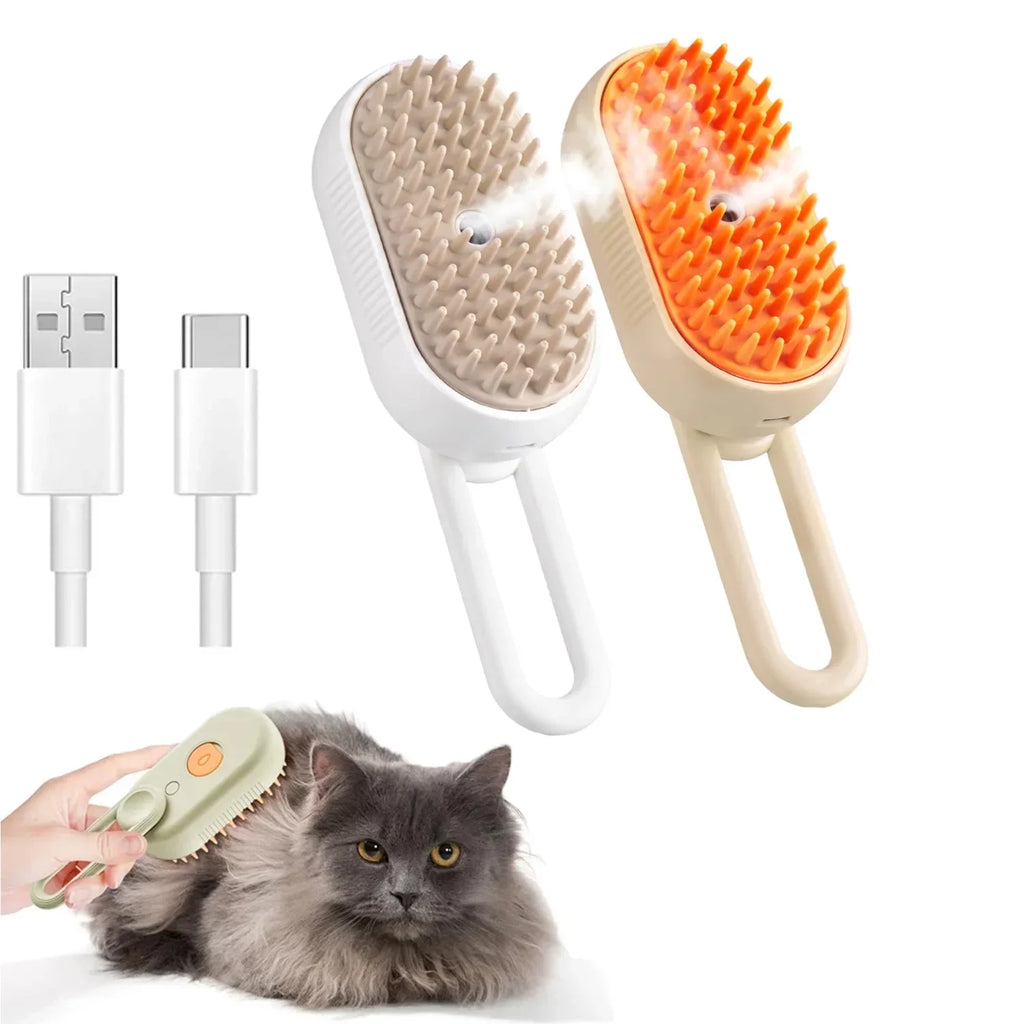 Escova a Vapor 3 em 1 para Pets – Massageia, Desembaraça e Remove Pelos Soltos de Cães e Gatos
