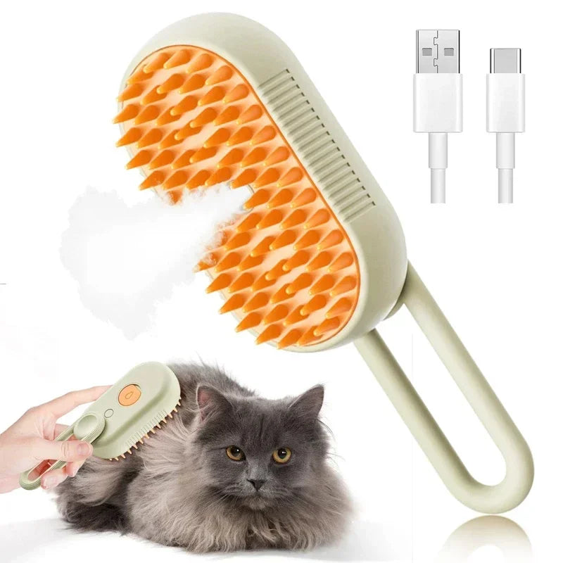 Escova a Vapor 3 em 1 para Pets – Massageia, Desembaraça e Remove Pelos Soltos de Cães e Gatos